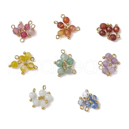 8Pcs 8 Styles Natural Agate & Carnelian & Green Aventurine & Amethyst & Aquamarine Faceted Round Charms PALLOY-JF03451-1