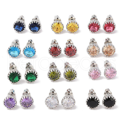 Rack Plating Brass Pave Single Cubic Zirconia Stud Earrings EJEW-I304-02P-1