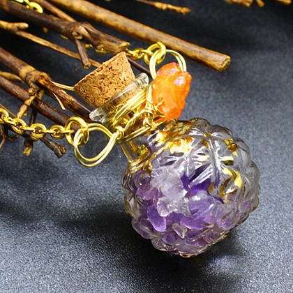 Natural Amethyst Chips Perfume Bottle Necklace BOTT-PW0008-02O-1