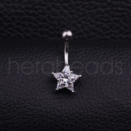 316L Surgical Stainless Steel Micro Pave Clear Cubic Zirconia Curved Barbell Belly Rings WGD8A79-03-1