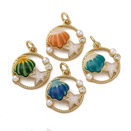 Brass Pave Cubic Zirconia & ABS Imitation Pearl Pendants KK-S525-05G-1