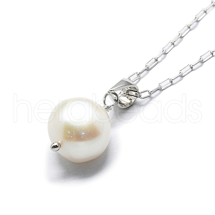 Natural Pearl Pendant Necklace with 925 Sterling Silver Paperclip Chains NJEW-I124-149-1