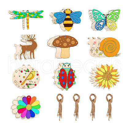 100Pcs 10 Styles Elecrelive Mixed Shapes Wood Pendants WOOD-EL0001-01-1