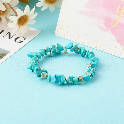 Synthetic Turquoise(Dyed) Chip Bead Stretch Bracelets for Children BJEW-JB06388-08-1