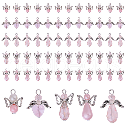 60Pcs 5 Styles Tibetan Style Alloy Butterfly Bead & ABS Plastic Pearl & Glass Pendants PALLOY-CA00015-1