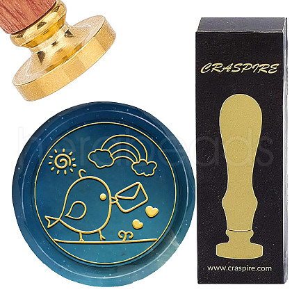Brass Wax Seal Stamp with Wood Handle AJEW-WH0412-0344-1