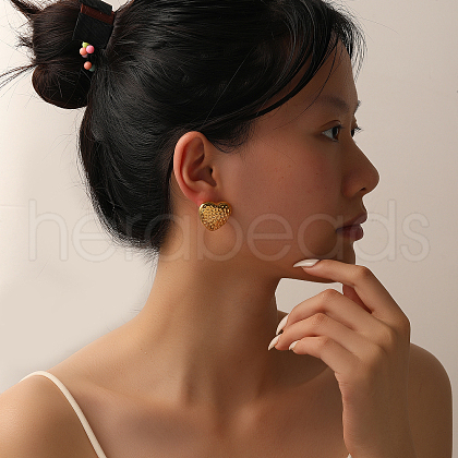 Stainless Steel Hammered Heart Stud Earrings HD6403-1