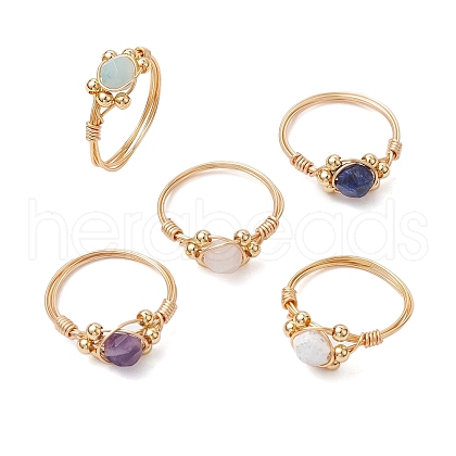 Star Cut Round Natural Rose Quartz & Amethyst & Sodalite & Howlite & Flower Amazonite Finger Ring RJEW-JR00753-1