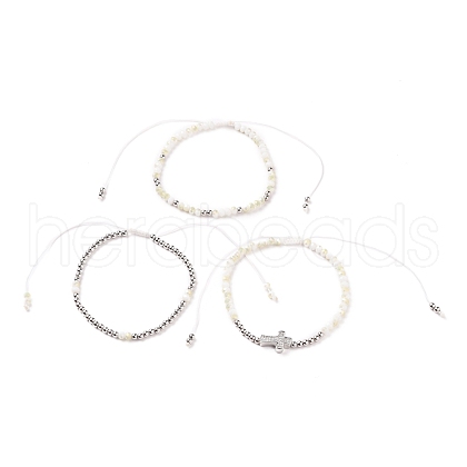 Adjustable Nylon Cord Braided Bead Bracelets Sets BJEW-JB05735-03-1