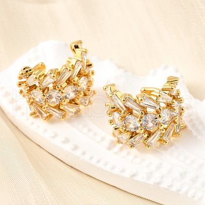 Brass Micro Pave Clear Cubic Zirconia Cuff Earrings EJEW-K309-05G-1