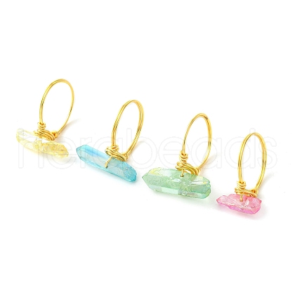 4Pcs 4 Color Dyed Natural Quartz Crystal Points Nuggets Finger Rings RJEW-TA00114-1