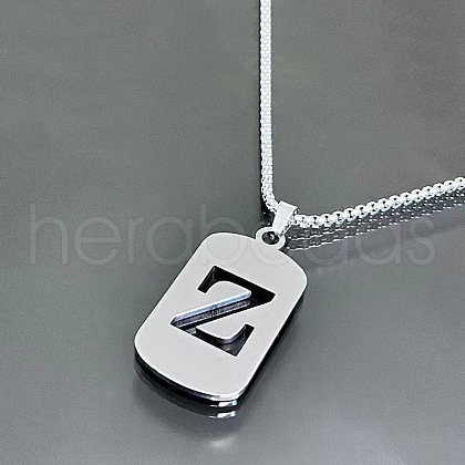 Rectangle with Laser Cut Letter 201 Stainless Steel Initial Pendant Necklaces WGA5E8C-26-1