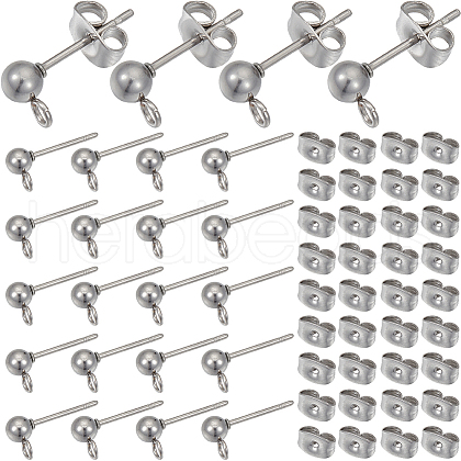 SOFPLATE 100Pcs 304 Stainless Steel Ball Stud Earring Findings STAS-SP0001-55P-1