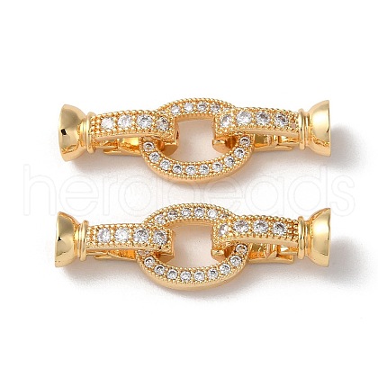 Rack Plating Brass Pave Clear Cubic Zirconia Fold Over Clasps KK-M264-14G-1