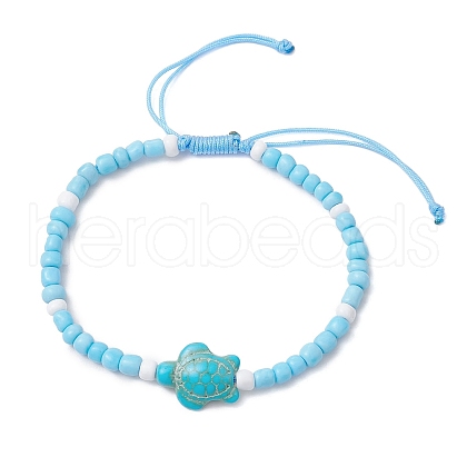 Synthetic Turquoise & Glass Seed Braided Bead Bracelets BJEW-JB11153-02-1