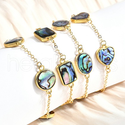 Brass Abalone Shell Link Bracelets BJEW-D315-01G-1