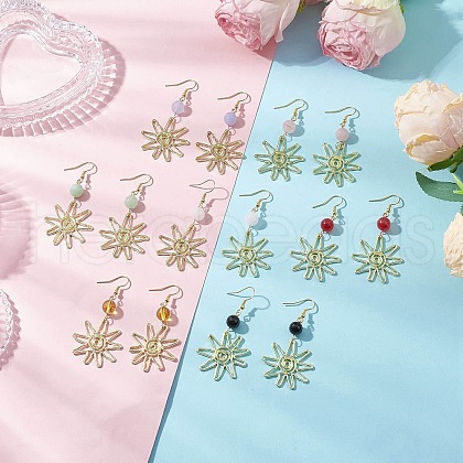Alloy Mixed Stone Dangle Earrings EJEW-JE06425-1