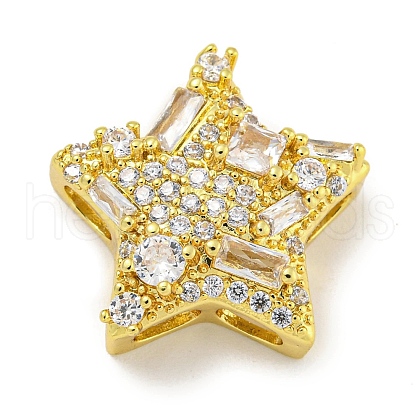 Rack Plating Brass Micro Pave Clear Cubic Zirconia Slide Charms ZIRC-I065-01A-G-1