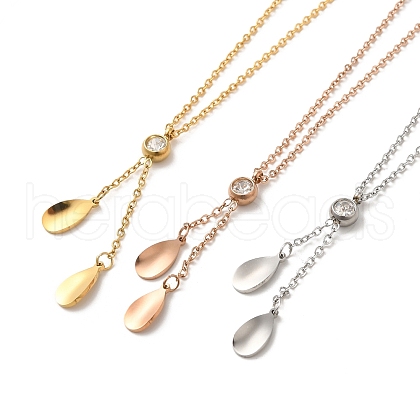 Teardrop PVD Vacuum Plating 304 Stainless Steel Lariat Necklaces NJEW-G125-08-1