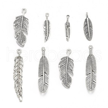 Antique Silver Mixed Feather Tibetan Style Alloy Pendants TIBEP-MSMC021-31AS-1
