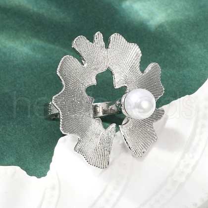 Brass with ABS Plastic Pearl Cuff Rings for Women RJEW-M075-01P-1