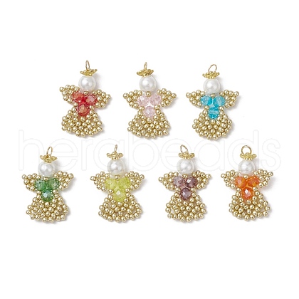 7Pcs 7 Colors Glass Seed Beaded Angel Pendants PALLOY-MZ00652-1