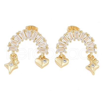Brass Pave Clear Cubic Zirconia Stud Earrings for Women EJEW-S225-10G-02-1