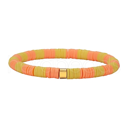 Polymer Clay Heishi Surfer Stretch Bracelet with 304 Stainless Steel Beaded BJEW-SW00110-05-1