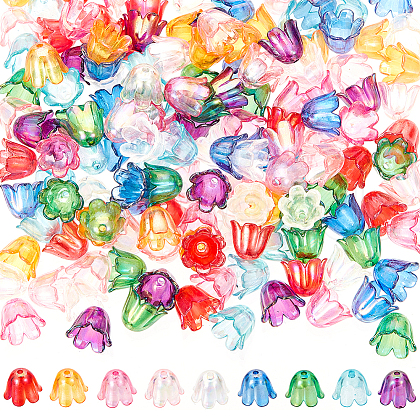 SUNNYCLUE 216Pcs 9 Colors UV Plating Acrylic Bead Caps MACR-SC0001-38-1