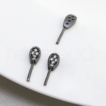 Brass Micro Pave Clear Cubic Zirconia Rabbit Ear Head Pins BAPE-PW0002-13A-03-1