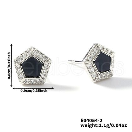 Brass Clear Cubic Zirconia Pentagon Stud Earrings TR5143-2-1