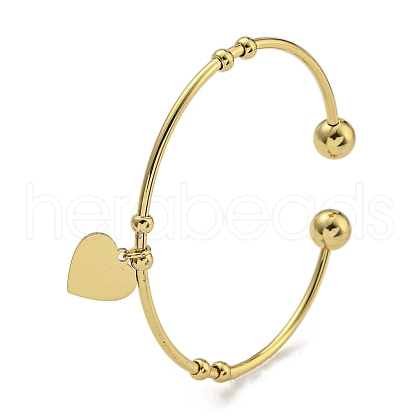 PVD Vacuum Plating 202 Stainless Steel Heart Charm Open Cuff  Bangles for Women BJEW-M317-02G-1