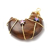 Natural Tiger Eye Copper Wire Wrapped Pendants PALLOY-JF01639-02-3