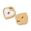 304 Stainless Steel Pave Natural white Shell Heart Lock Connector Charms STAS-U057-27G-2