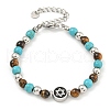Star of David  304 Stainless Steel & Synthetic Turquoise & Natural Tiger Eye Round Beaded Bracelets for Women BJEW-G717-07P-1