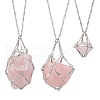 3Pcs 3 Style 304 Stainless Steel Empty Macrame Pouch Pendant Singapore Chain Necklaces NJEW-JN05285-3