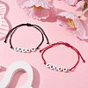 2Pcs 2 Color Heart with Word 2024 Acrylic Braided Bead Bracelets Set BJEW-JB09780-2