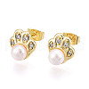 Footprint Brass Natural Pearl Stud Earrings PEAR-N020-05W-1