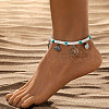 Bohemian Style Alloy Wave Shape Starfish Shell Shape Charm Synthetic Turquoise & Cotton Cord Braided Anklets FS-WG159AD-04-1