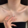Religion Cross 925 Sterling Silver Pave Cubic Zirconia Pendant Necklaces for Women NJEW-F338-03P-1