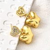 Heart with Butterfly Brass Micro Pave Clear Cubic Zirconia Dangle Stud Earrings EJEW-Z099-01G-3