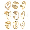 9Pcs 9 Style Adjustable Brass Micro Pave Clear Cubic Zirconia Cuff Rings RJEW-LS0001-18G-1