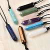 Natural & Synthetic Mixed Gemstone Faceted Bullet Pendant Waxed Cord Necklaces NJEW-Q030-01A-1