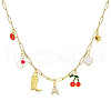 Boot Playing Card Red Cherry White Heart Initial Brass Enamel with Crystal Rhinestone Pendant Necklaces FS-WGDC4DD-01-2