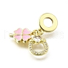 Brass Pave Clear Cubic Zirconia and Pink Enamel European Dangle Charms KK-Q066-04G-2
