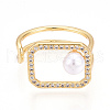 Brass Micro Pave Clear Cubic Zirconia Cuff Rings for Women KK-T074-25G-2