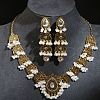 Teardrop Alloy & Plastic Pearl & Rhinestone Pendant Necklace & Stud Dangle Earring FS-WGB01EC-01-2