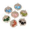 Brass Micro Pave Clear Cubic Zirconia and Glass Oval Connector Charms KK-I276-31G-A-1
