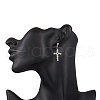 Brass Beaded Cross Dangle Stud Earrings EJEW-JE06479-03-3