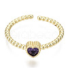 Mother's Day Rings Brass Micro Pave Cubic Zirconia Cuff Rings RJEW-T016-12G-NF-2